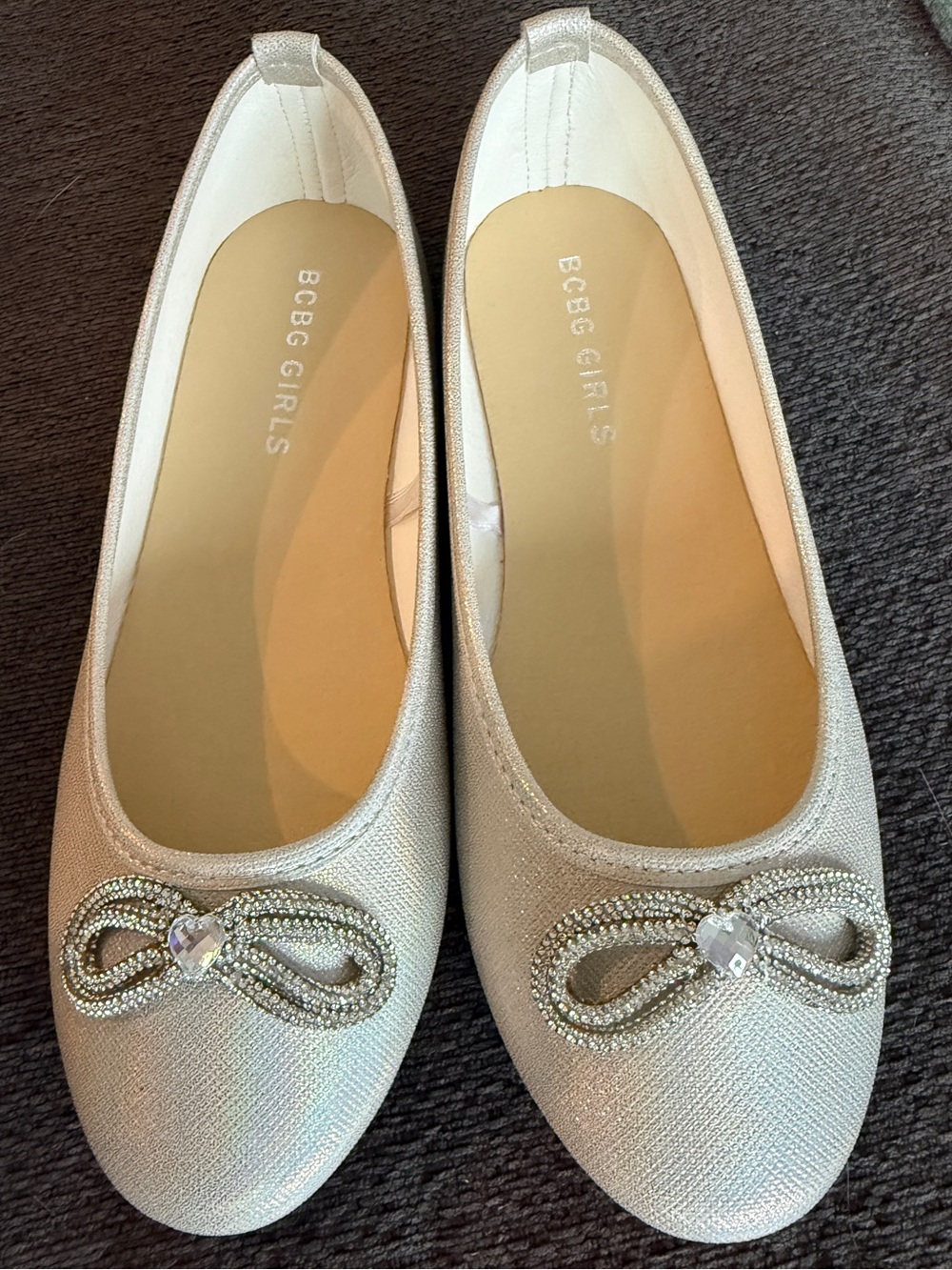 BCBGirls Silver Sparkle Bow Ballet Flats